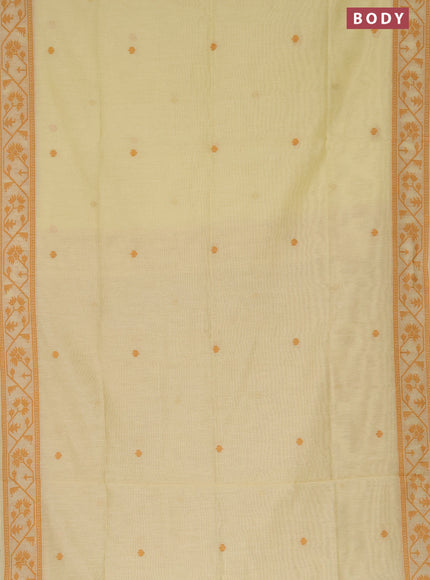 Munga cotton saree pale yellow and mustard yellow with thread & zari woven buttas and thread woven border