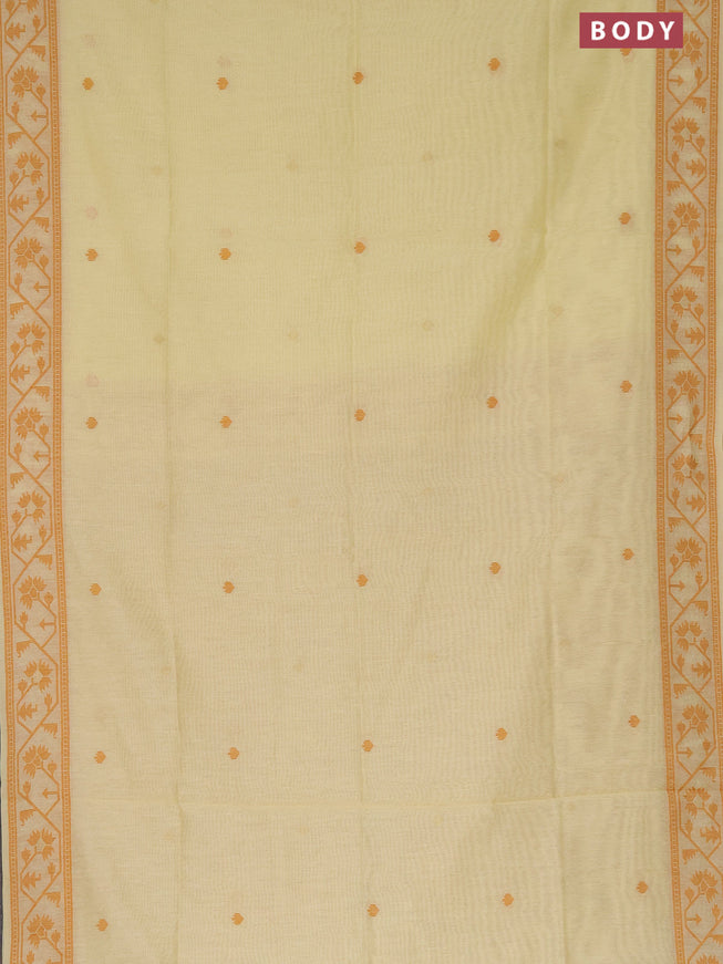 Munga cotton saree pale yellow and mustard yellow with thread & zari woven buttas and thread woven border