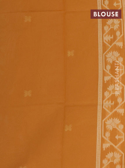 Munga cotton saree pale yellow and mustard yellow with thread & zari woven buttas and thread woven border