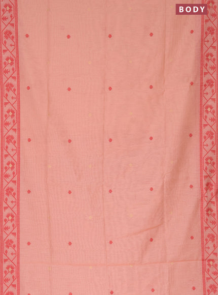 Munga cotton saree peach orange and kumkum red with thread & zari woven buttas and thread woven border