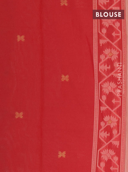 Munga cotton saree peach orange and kumkum red with thread & zari woven buttas and thread woven border