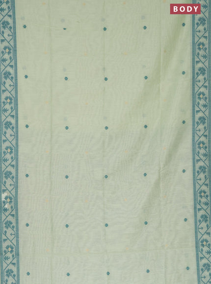 Munga cotton saree pista green and peacock green with thread & zari woven buttas and thread woven border