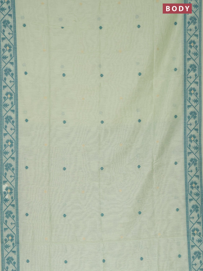 Munga cotton saree pista green and peacock green with thread & zari woven buttas and thread woven border