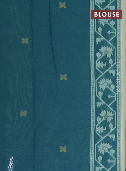 Munga cotton saree pista green and peacock green with thread & zari woven buttas and thread woven border