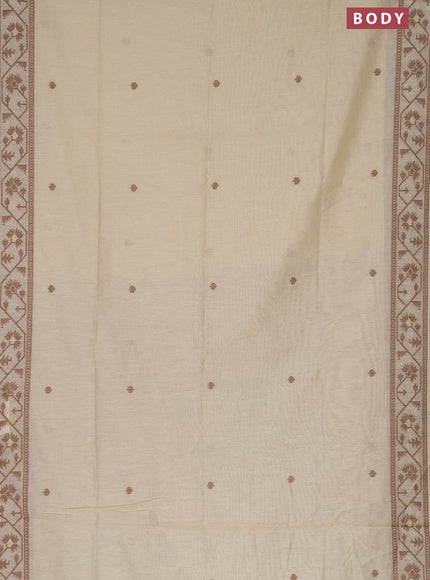 Munga cotton saree beige and coffee brown with thread & zari woven buttas and thread woven border