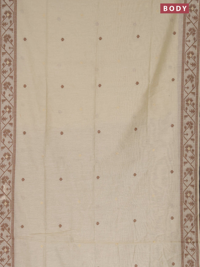 Munga cotton saree beige and coffee brown with thread & zari woven buttas and thread woven border