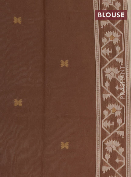 Munga cotton saree beige and coffee brown with thread & zari woven buttas and thread woven border