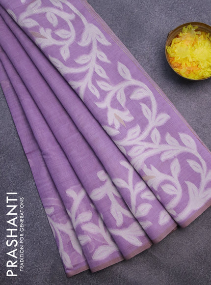 Munga cotton saree lavender shade with thread & zari woven buttas in borderless style