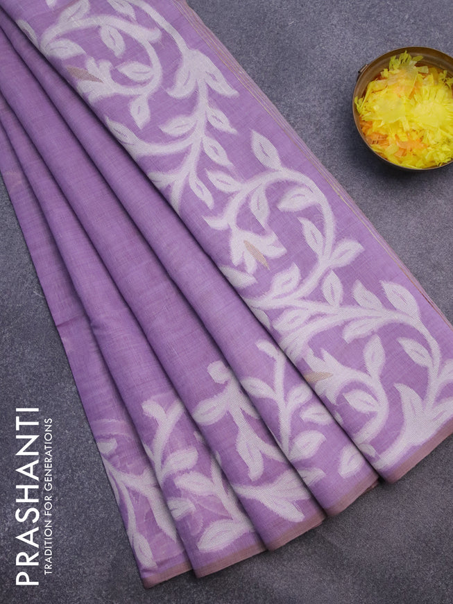 Munga cotton saree lavender shade with thread & zari woven buttas in borderless style