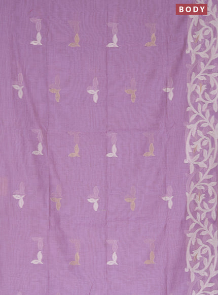 Munga cotton saree lavender shade with thread & zari woven buttas in borderless style