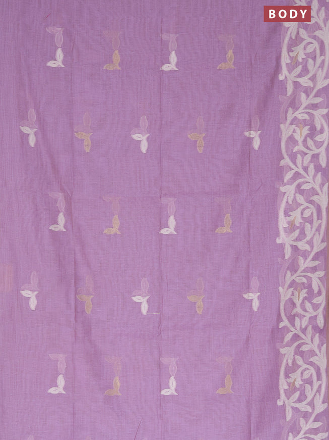 Munga cotton saree lavender shade with thread & zari woven buttas in borderless style