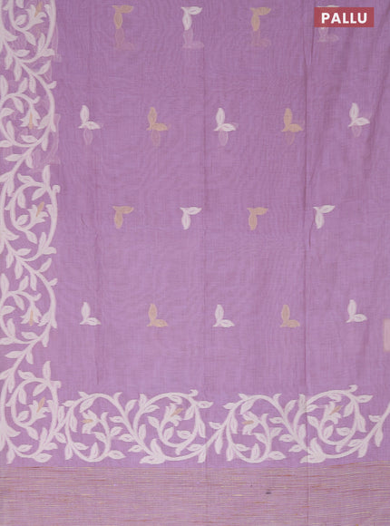 Munga cotton saree lavender shade with thread & zari woven buttas in borderless style