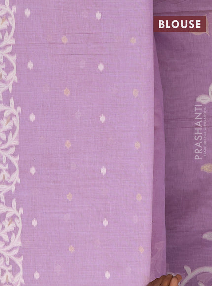 Munga cotton saree lavender shade with thread & zari woven buttas in borderless style