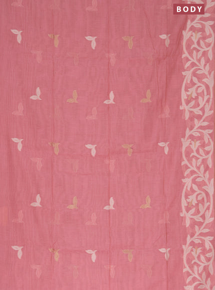 Munga cotton saree pastel pink with thread & zari woven buttas in borderless style