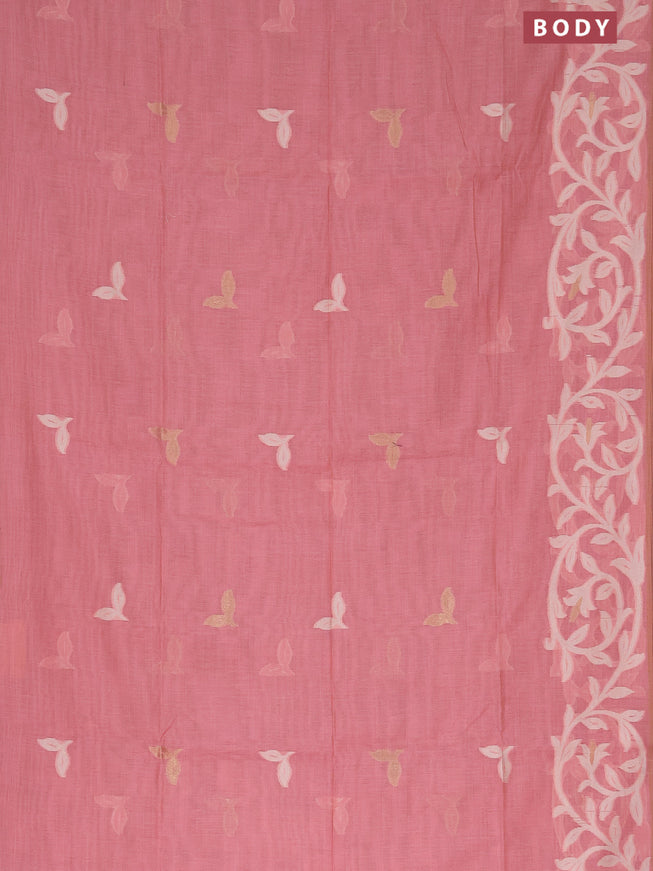 Munga cotton saree pastel pink with thread & zari woven buttas in borderless style