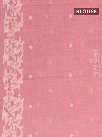 Munga cotton saree pastel pink with thread & zari woven buttas in borderless style