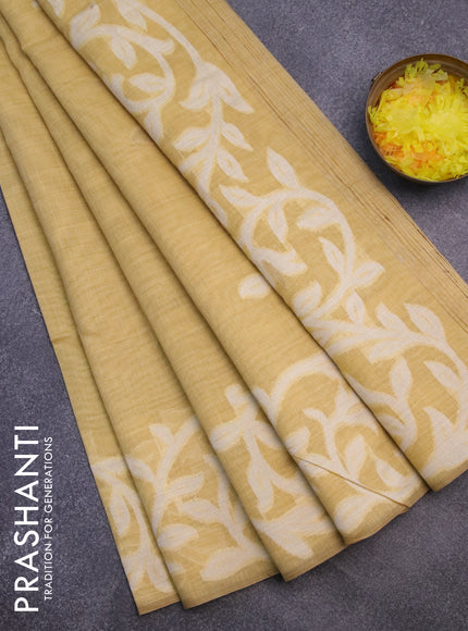 Munga cotton saree yellow with thread & zari woven buttas in borderless style