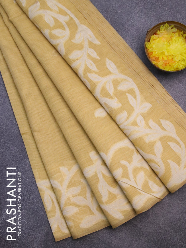 Munga cotton saree yellow with thread & zari woven buttas in borderless style