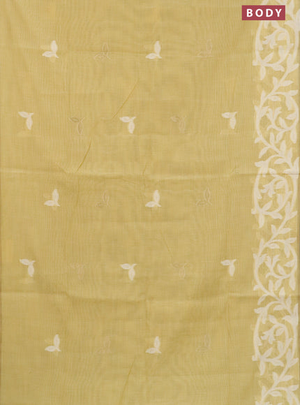 Munga cotton saree yellow with thread & zari woven buttas in borderless style