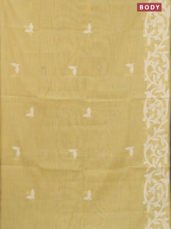 Munga cotton saree yellow with thread & zari woven buttas in borderless style