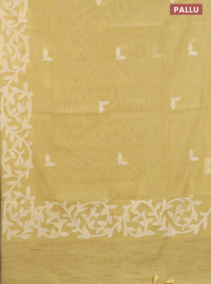 Munga cotton saree yellow with thread & zari woven buttas in borderless style