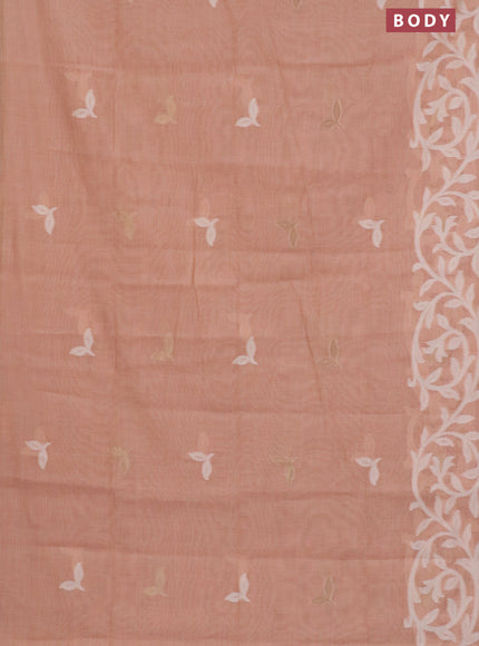 Munga cotton saree pastel peach orange with thread & zari woven buttas in borderless style