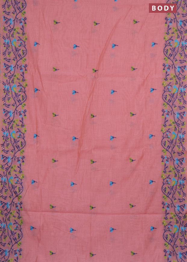 Munga cotton saree pastel pink with thread woven floral buttas and woven border