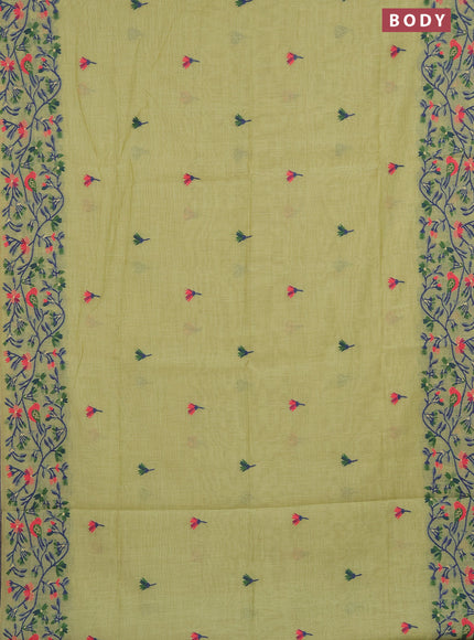 Munga cotton saree pista green with thread woven floral buttas and woven border