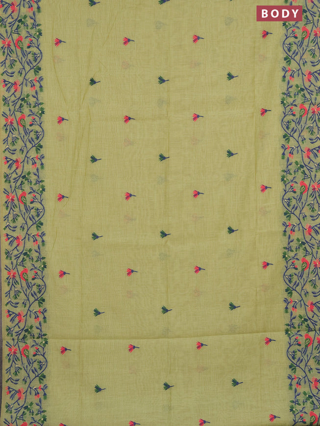 Munga cotton saree pista green with thread woven floral buttas and woven border