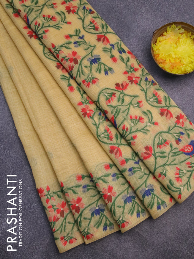 Munga cotton saree yellow with thread woven floral buttas and woven border