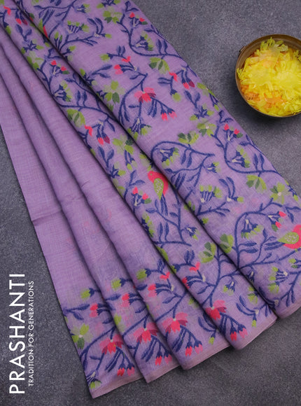 Munga cotton saree lavender shade with thread woven floral buttas and woven border