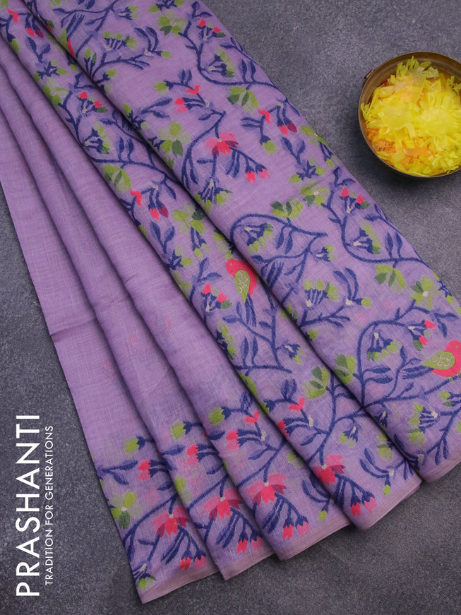 Munga cotton saree lavender shade with thread woven floral buttas and woven border