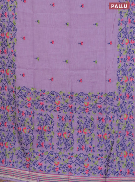 Munga cotton saree lavender shade with thread woven floral buttas and woven border