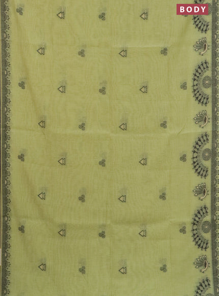 Munga cotton saree pista green with thread woven buttas and warli design thread woven border