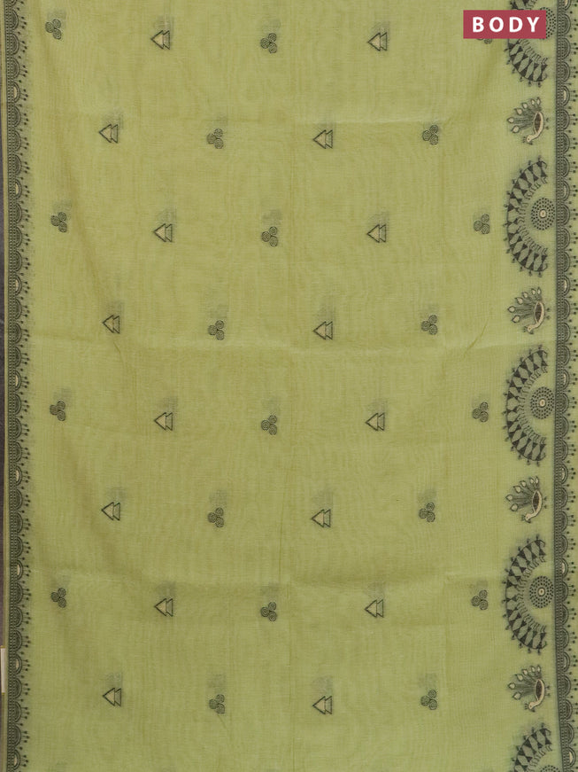 Munga cotton saree pista green with thread woven buttas and warli design thread woven border