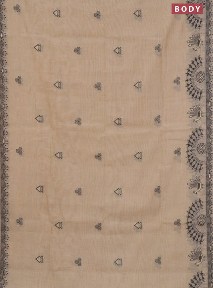 Munga cotton saree beige with thread woven buttas and warli design thread woven border