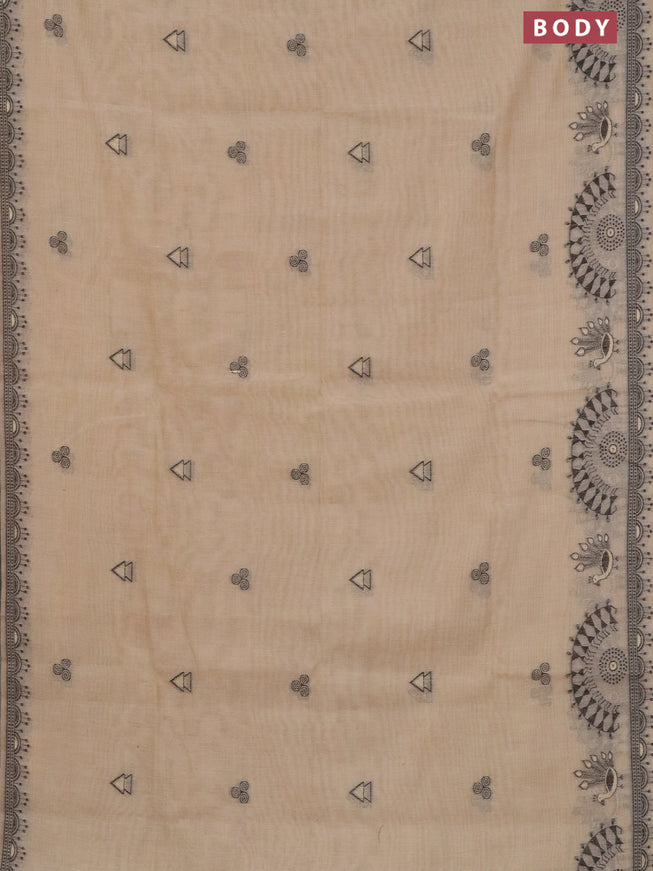 Munga cotton saree beige with thread woven buttas and warli design thread woven border