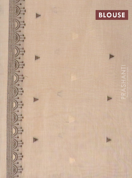 Munga cotton saree beige with thread woven buttas and warli design thread woven border