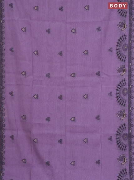 Munga cotton saree lavender shade with thread woven buttas and warli design thread woven border