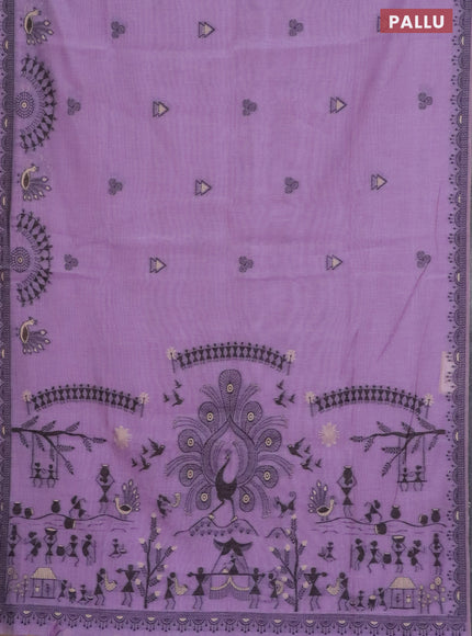 Munga cotton saree lavender shade with thread woven buttas and warli design thread woven border