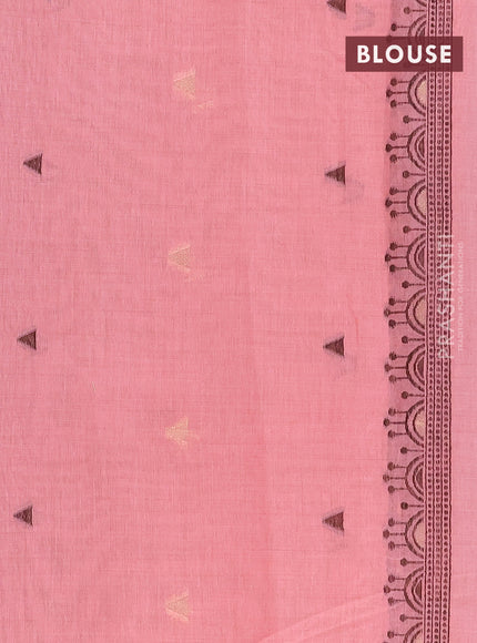 Munga cotton saree peach pink with thread woven buttas and warli design thread woven border