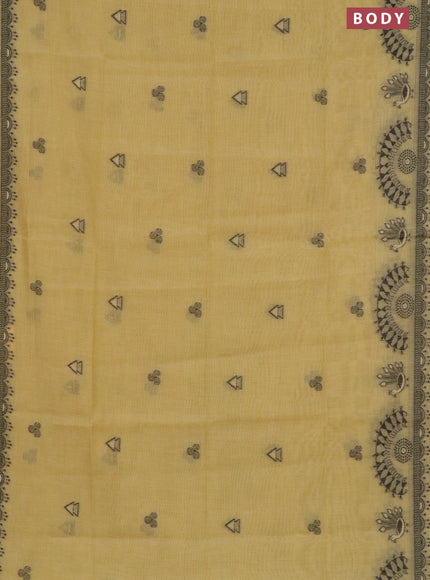 Munga cotton saree yellow with thread woven buttas and warli design thread woven border