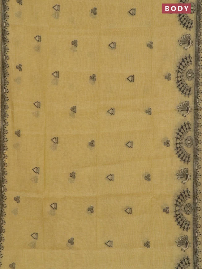 Munga cotton saree yellow with thread woven buttas and warli design thread woven border