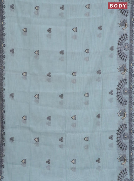 Munga cotton saree pastel green shade with thread woven buttas and warli design thread woven border