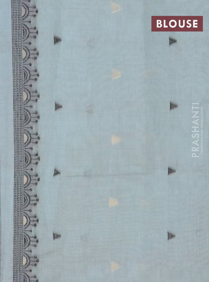 Munga cotton saree pastel green shade with thread woven buttas and warli design thread woven border