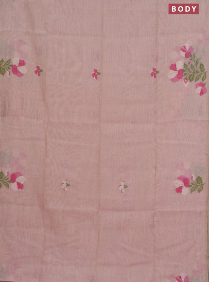 Munga cotton saree pastel peach shade and pink with thread & zari woven floral buttas in borderless style