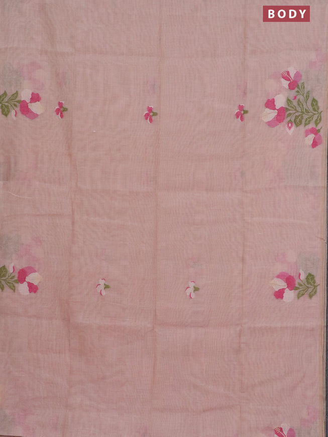 Munga cotton saree pastel peach shade and pink with thread & zari woven floral buttas in borderless style