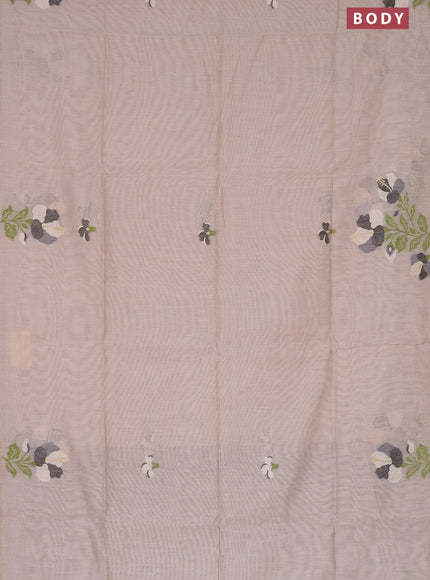 Munga cotton saree beige and black with thread & zari woven floral buttas in borderless style