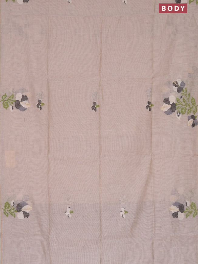 Munga cotton saree beige and black with thread & zari woven floral buttas in borderless style