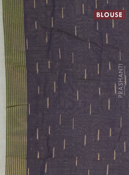 Munga cotton saree pastel green shade and navy blue with thread & zari woven floral buttas in borderless style